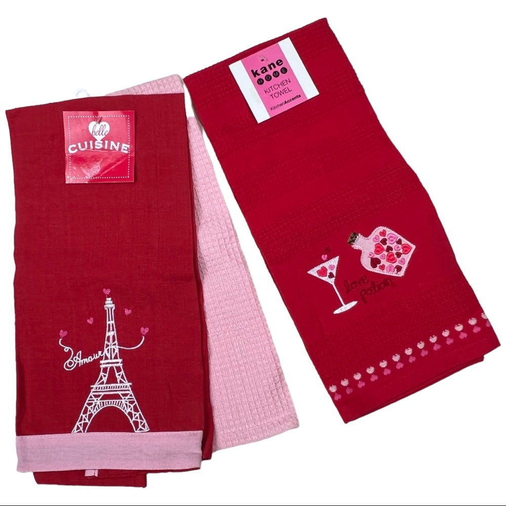New Eiffel Tower Love Potion Tea Kitchen Towel Set Red